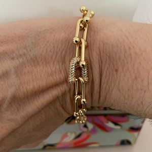 Chunky Gold Equestrian U Link Chain Pave Station Bracelet Pave Link Brac…